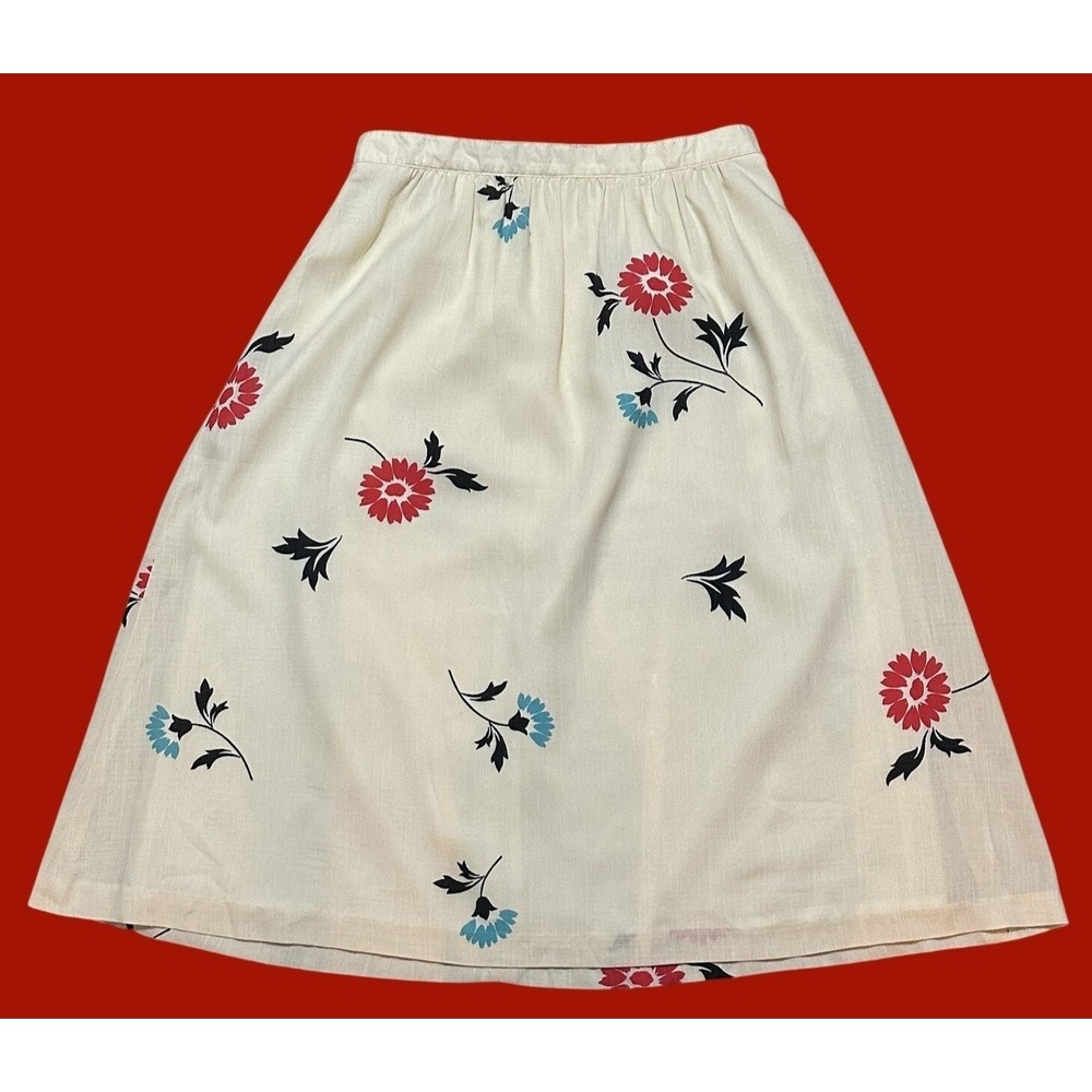 Vintage Panther Floral Print Skirt Ivory Gathered Waist Union Made Cottagecore M - Picture 2 of 10